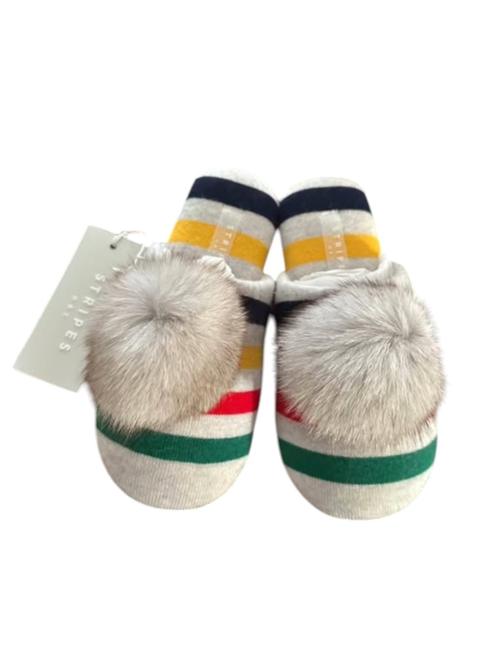 Hudson’s Bay Company HBC Stripes Fox Fur & Cashmere Blend Luxurious Slippers